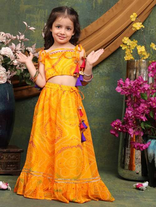 girls bandhani print sleveeless lehenga choli set - 22072992 -  Standard Image - 0