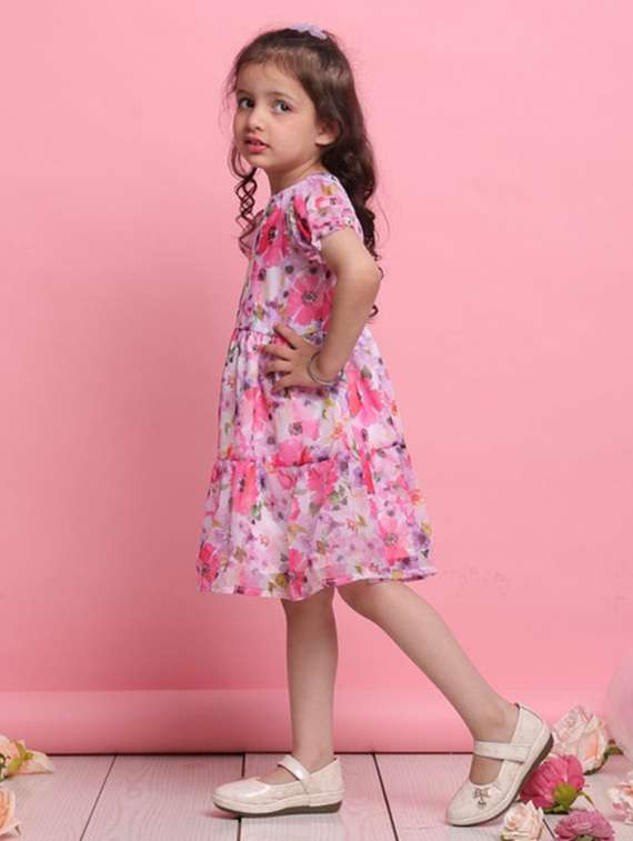 girls floral print puff sleeve tiered dress - 22073010 -  Standard Image - 2