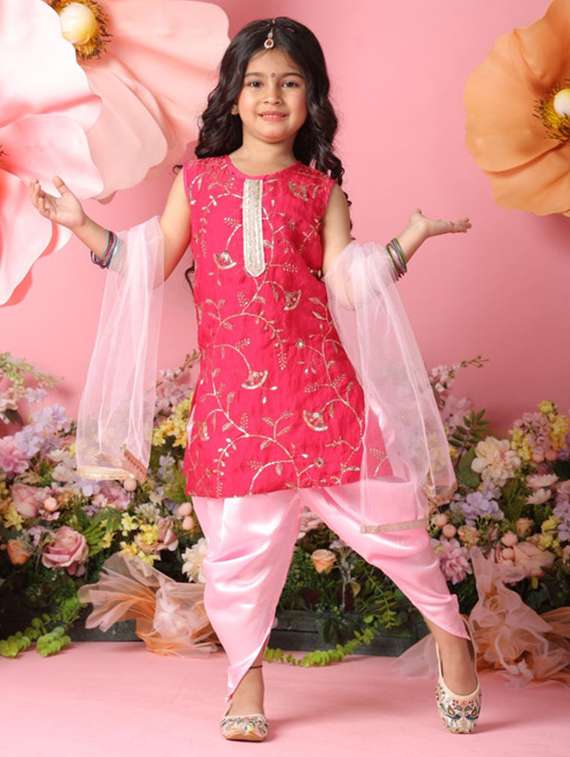 girls embroidered sleeveless kurta and dhoti set - 22073013 - Standard Image - 2