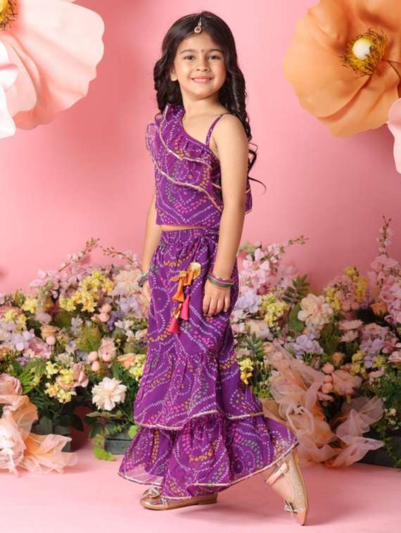 girls printed single shoulder top and sharara pant set  - 22073024 -  Standard Image - 2