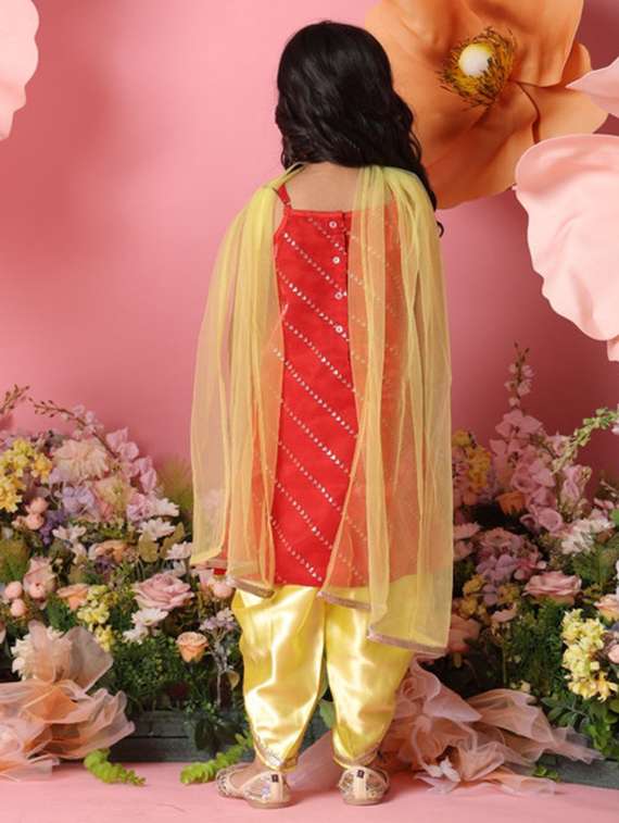 girls sleeveless kurta and dhoti set with dupatta - 22073032 - Standard Image - 2