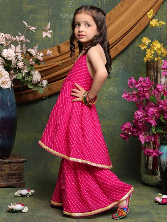 girls printed sleeveless kurta and sharara set - 22073046 - Standard Image - 2
