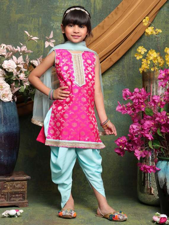girls self designed sleeveless kurta and dhoti set - 22073048 - Standard Image - 2