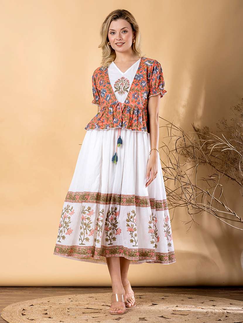 women floral printed short sleeve ethnic dress
