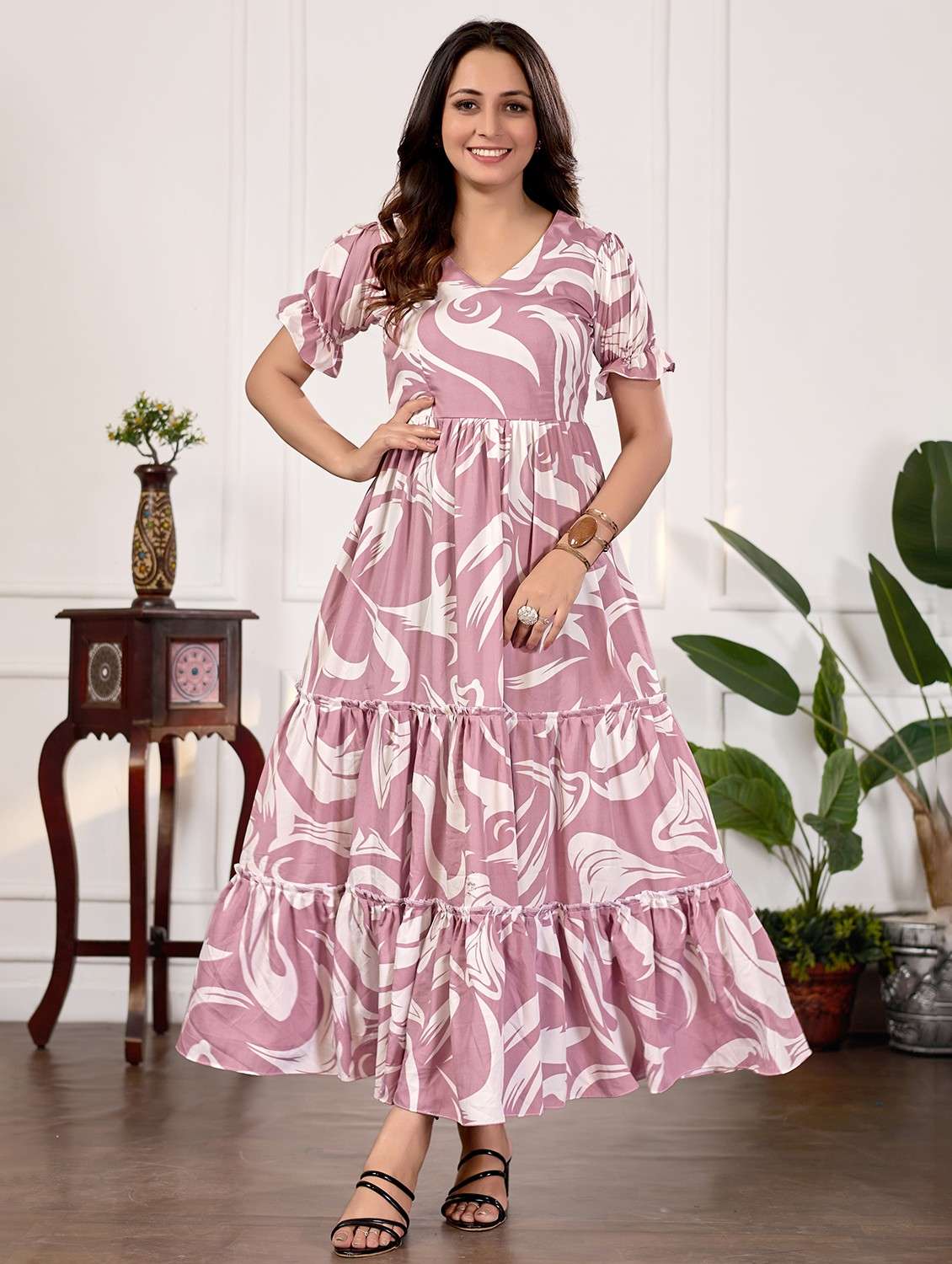 pink crepe fit & flare dress