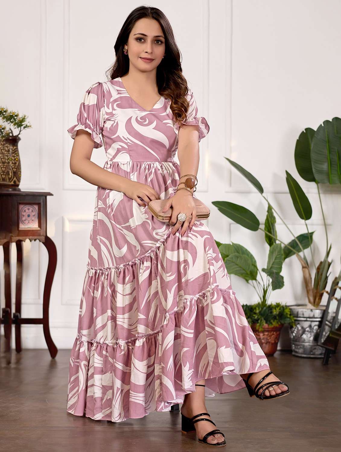 pink crepe fit & flare dress - 22073249 - Standard Image - 2