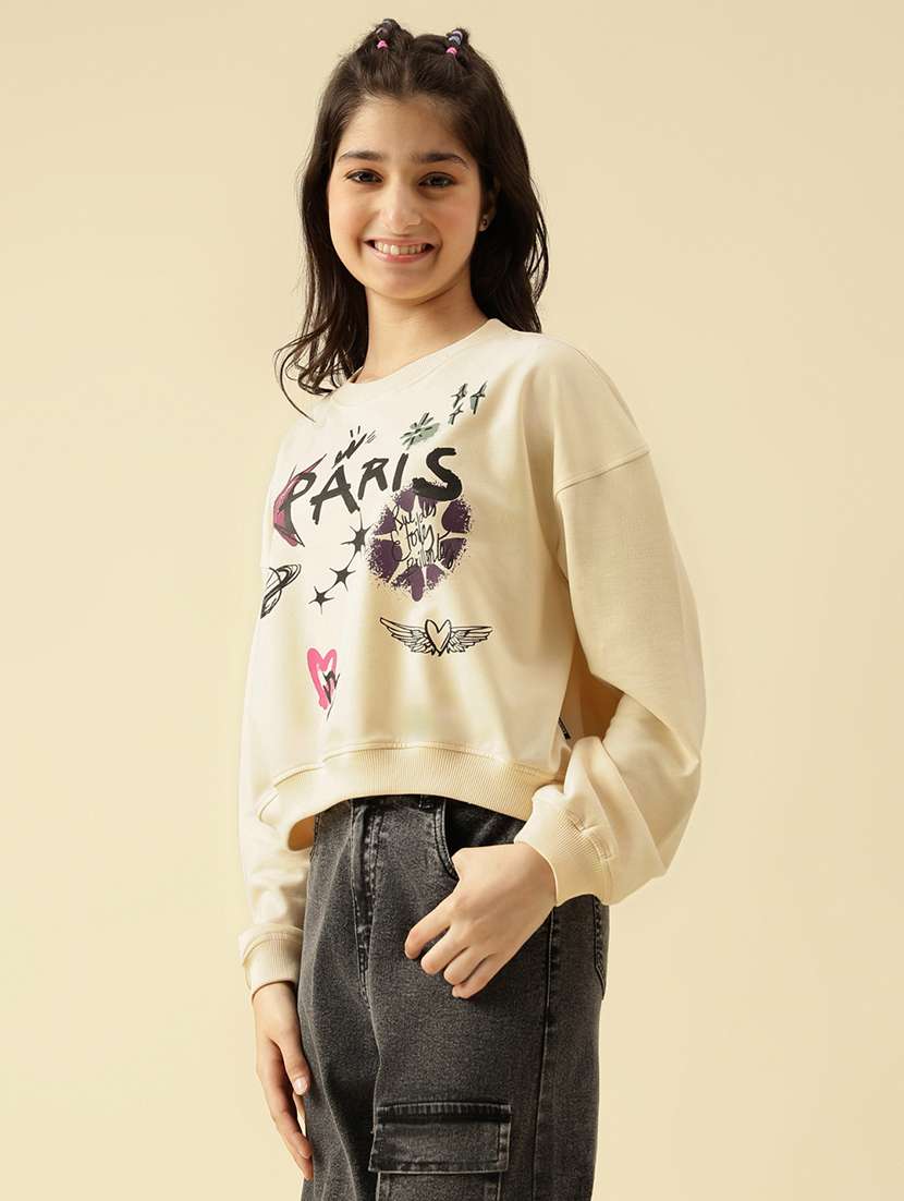 girls printed long sleeve crop sweatshirt - 22073250 - Standard Image - 2
