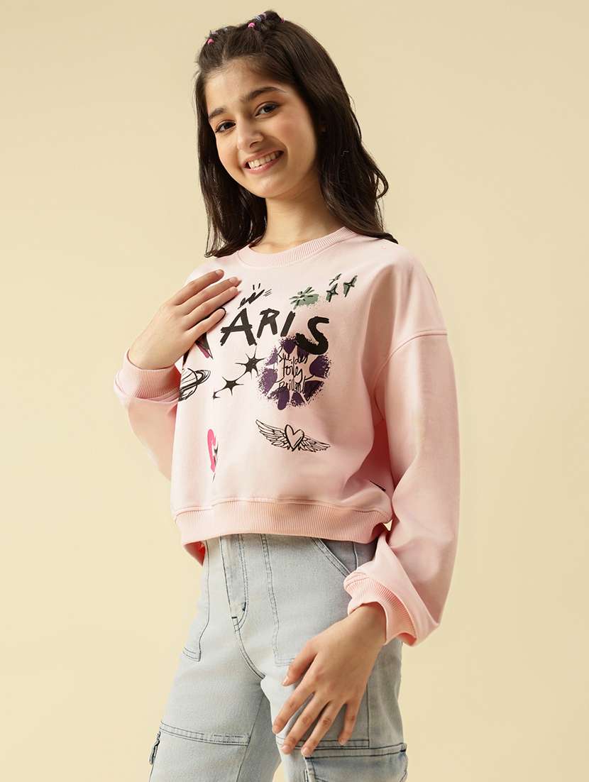 girls printed long sleeve crop sweatshirt - 22073251 - Standard Image - 2