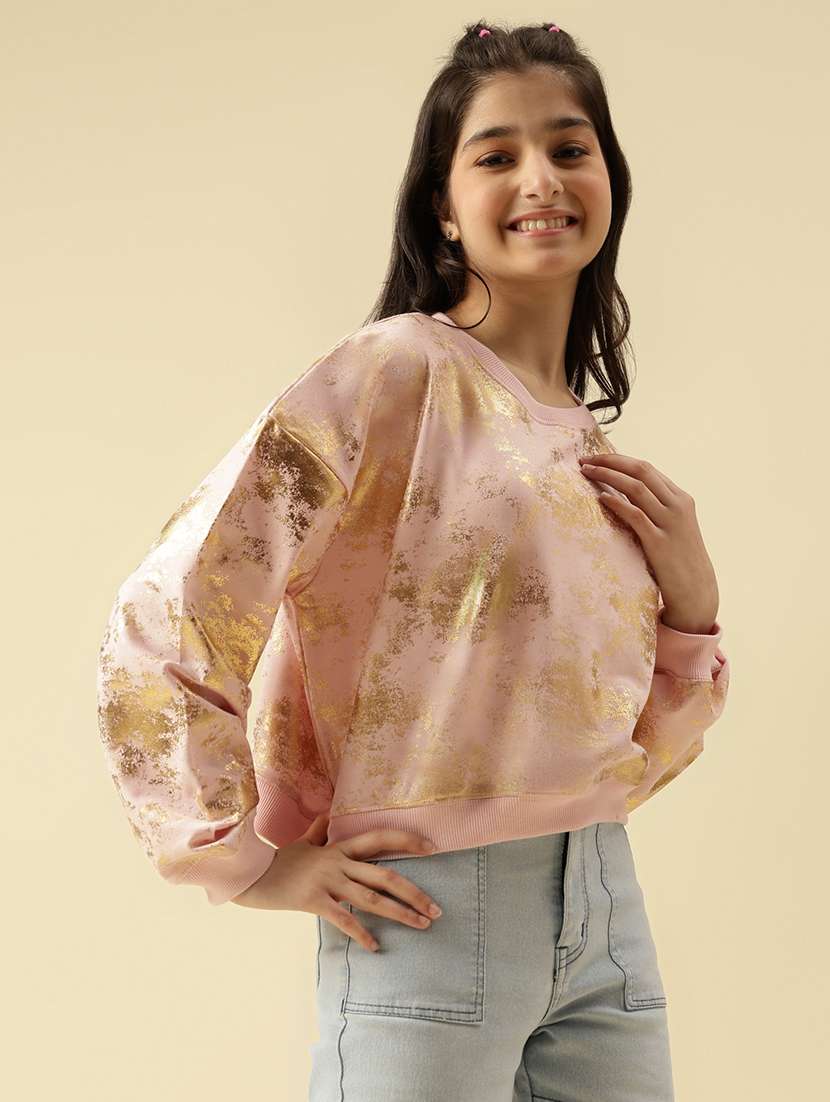 girls printed long sleeve crop sweatshirt - 22073256 -  Standard Image - 2