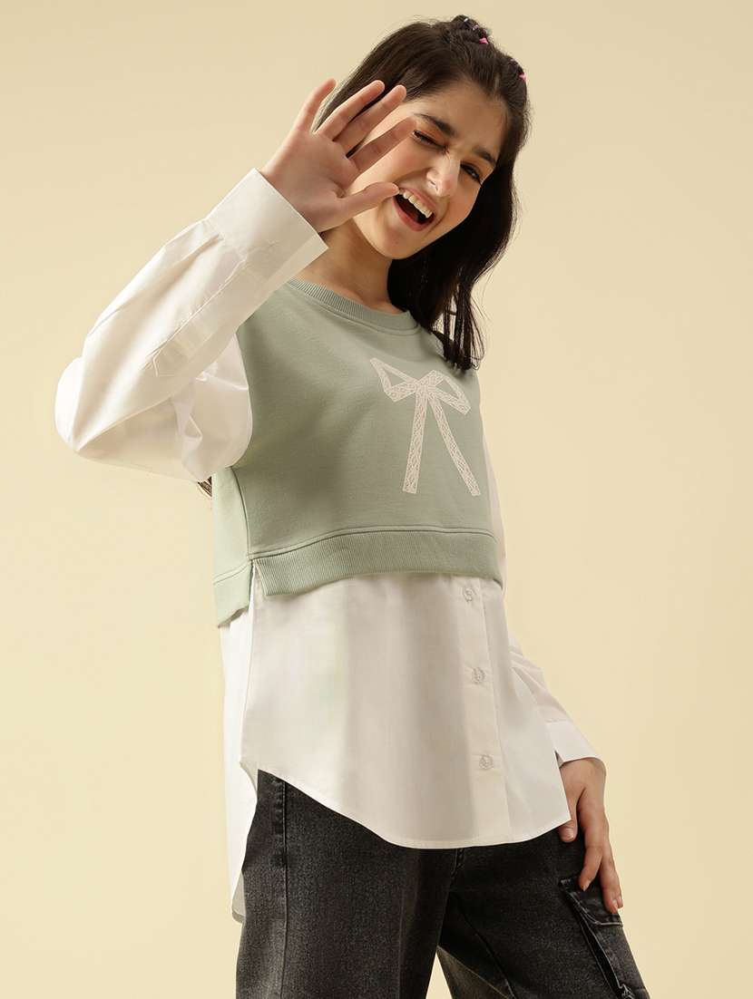 girls printed long sleeve crop sweatshirt - 22073258 -  Standard Image - 2