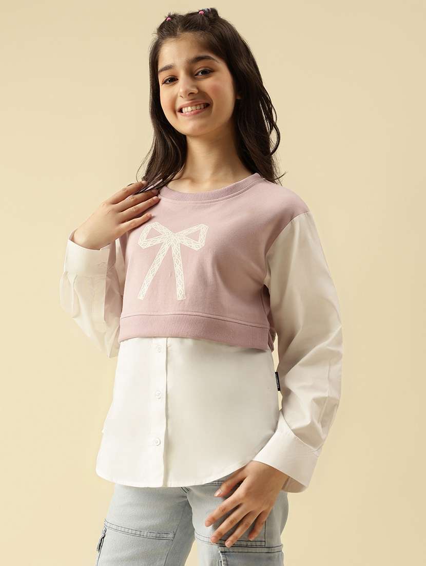 girls printed long sleeve crop sweatshirt - 22073259 -  Standard Image - 2