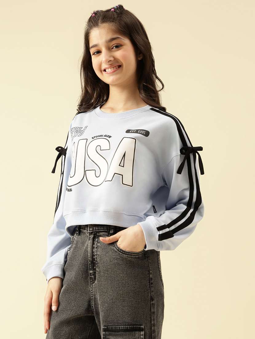 girls printed long sleeve crop sweatshirt - 22073260 -  Standard Image - 2