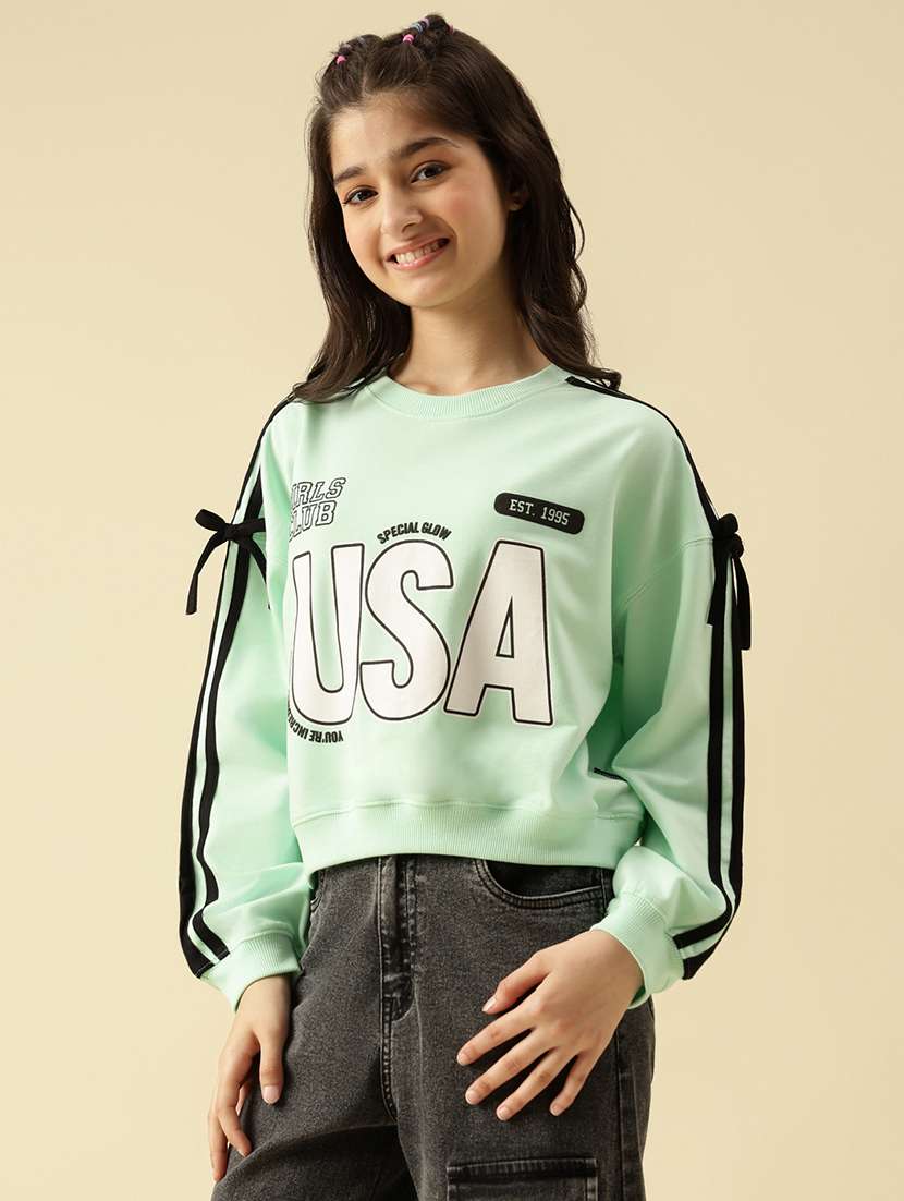 girls printed long sleeve crop sweatshirt - 22073261 -  Standard Image - 2