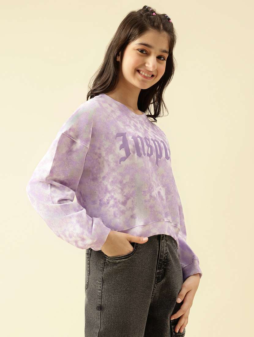 girls printed long sleeve crop sweatshirt - 22073262 - Standard Image - 2