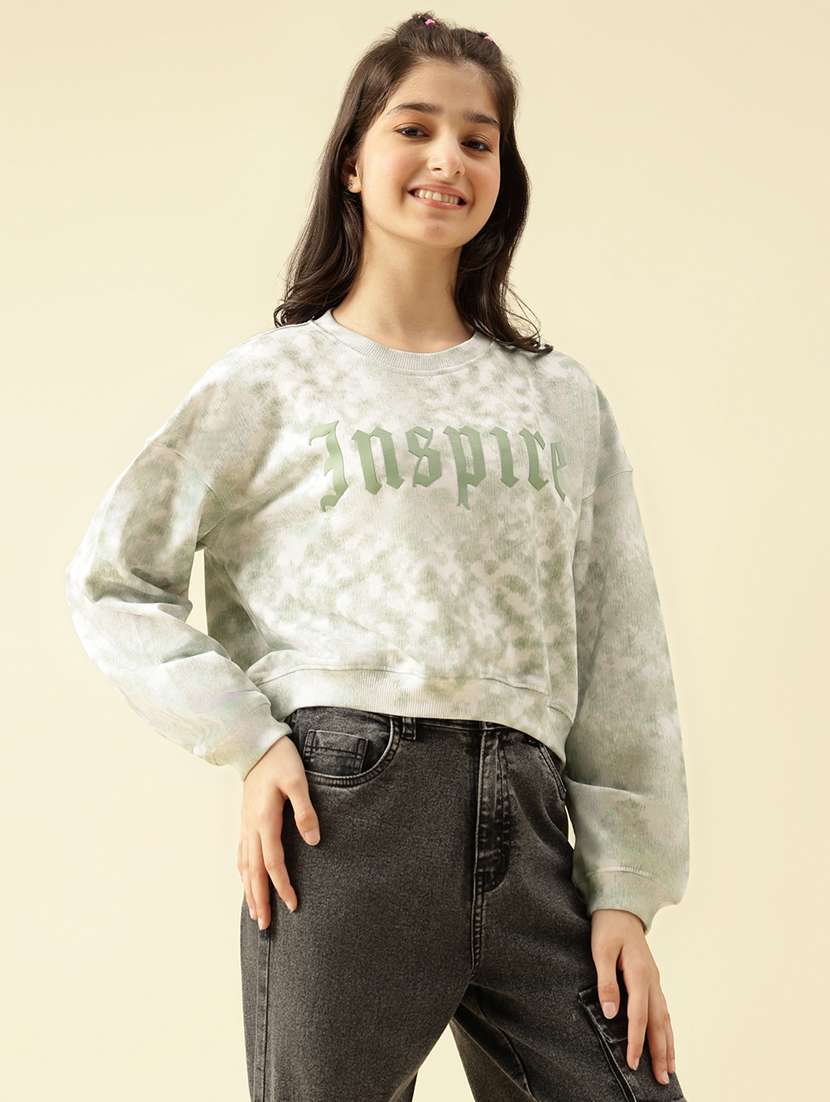 girls printed long sleeve crop sweatshirt - 22073263 - Standard Image - 2