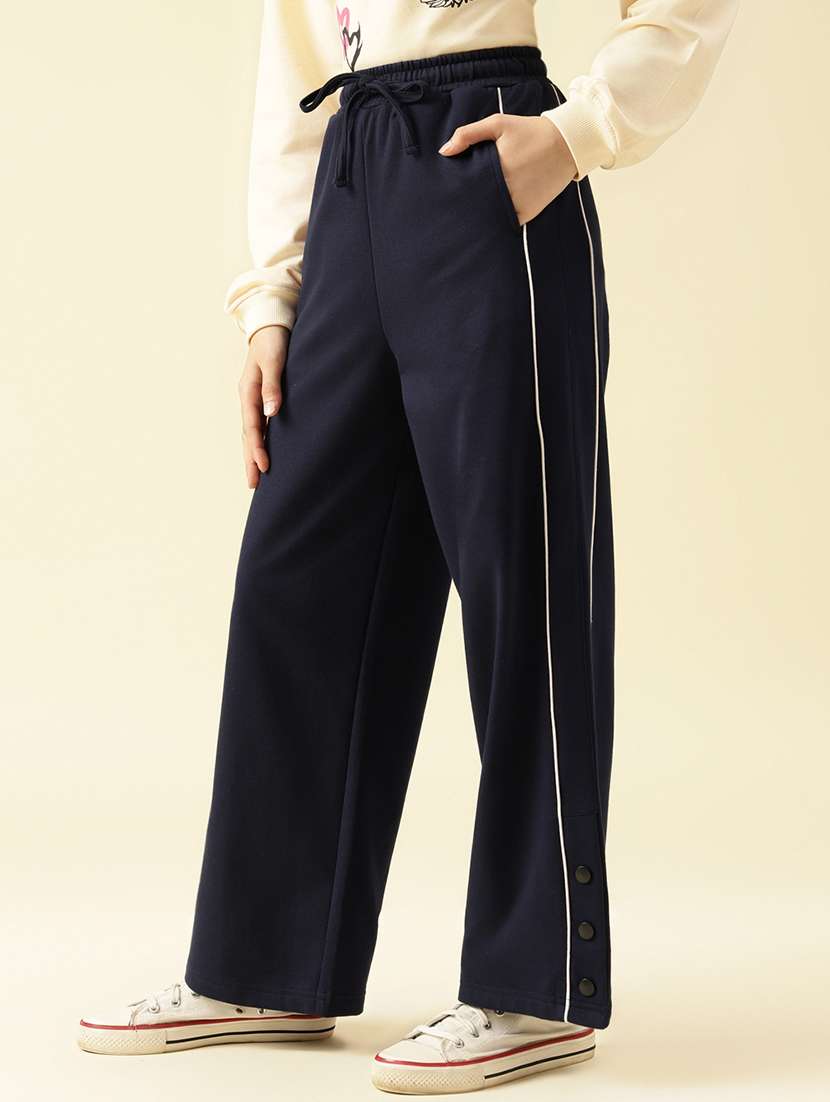 girls solid mid rise relaxed fit track pant - 22073264 -  Standard Image - 2