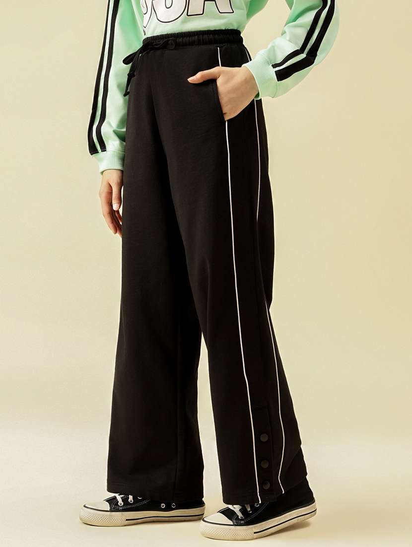 girls solid mid rise relaxed fit track pant - 22073265 - Standard Image - 2