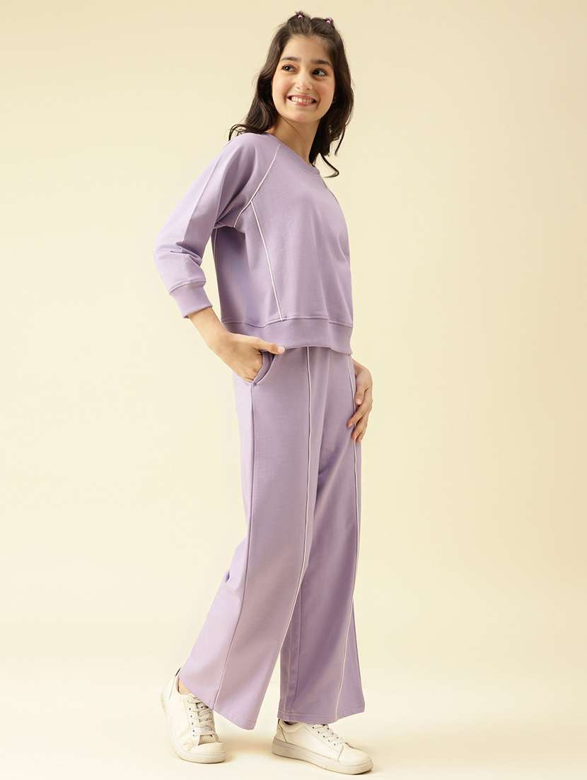 girls lavender solid active wear co-ord set - 22073275 - Standard Image - 2