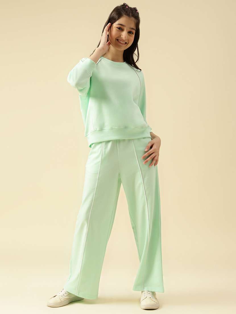 girls green solid active wear co-ord set - 22073278 - Standard Image - 2