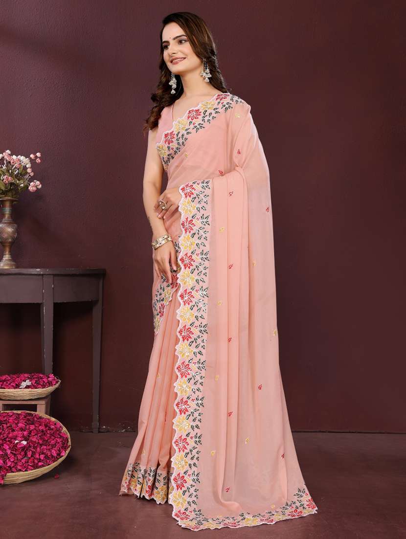 women solid with work embroidered saree with blouse - 22073944 - Standard Image - 2