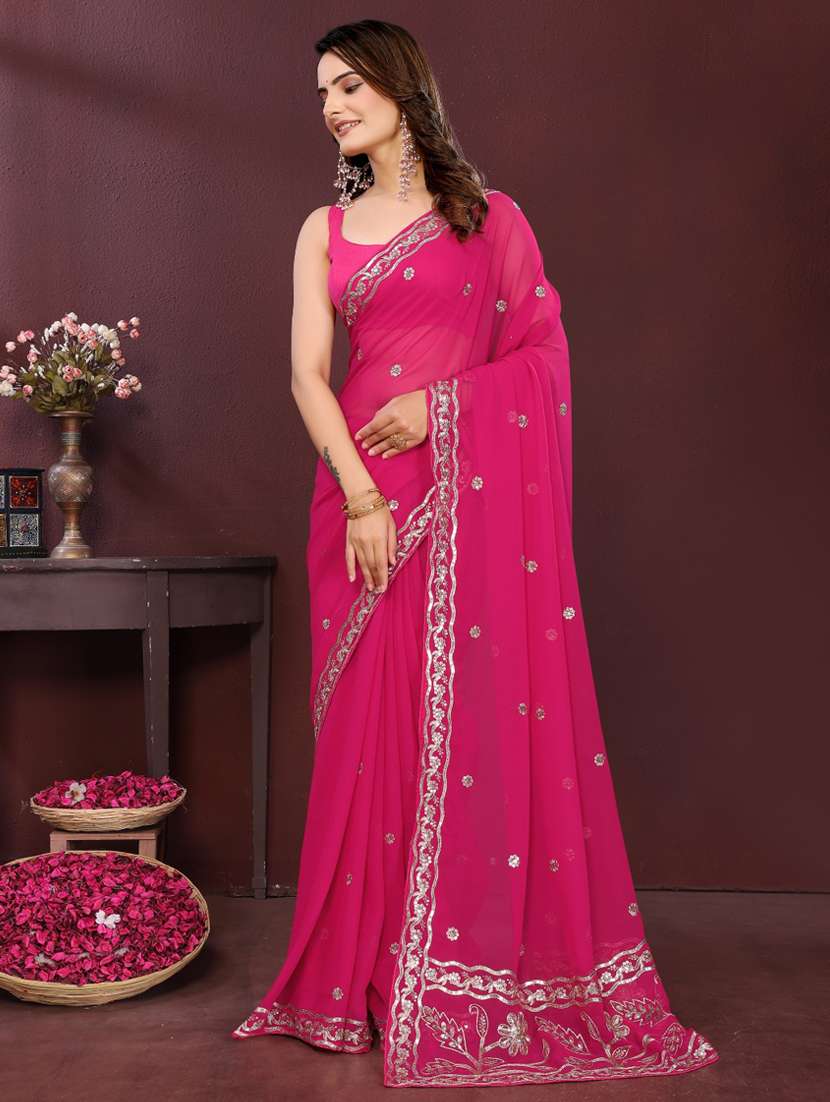 women solid with work embroidered saree with blouse - 22073946 - Standard Image - 2
