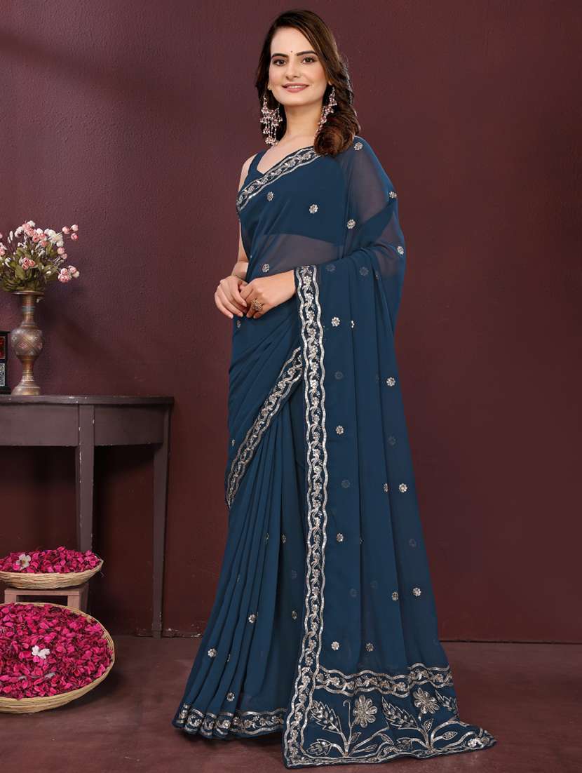 women solid with work embroidered saree with blouse - 22073947 - Standard Image - 2