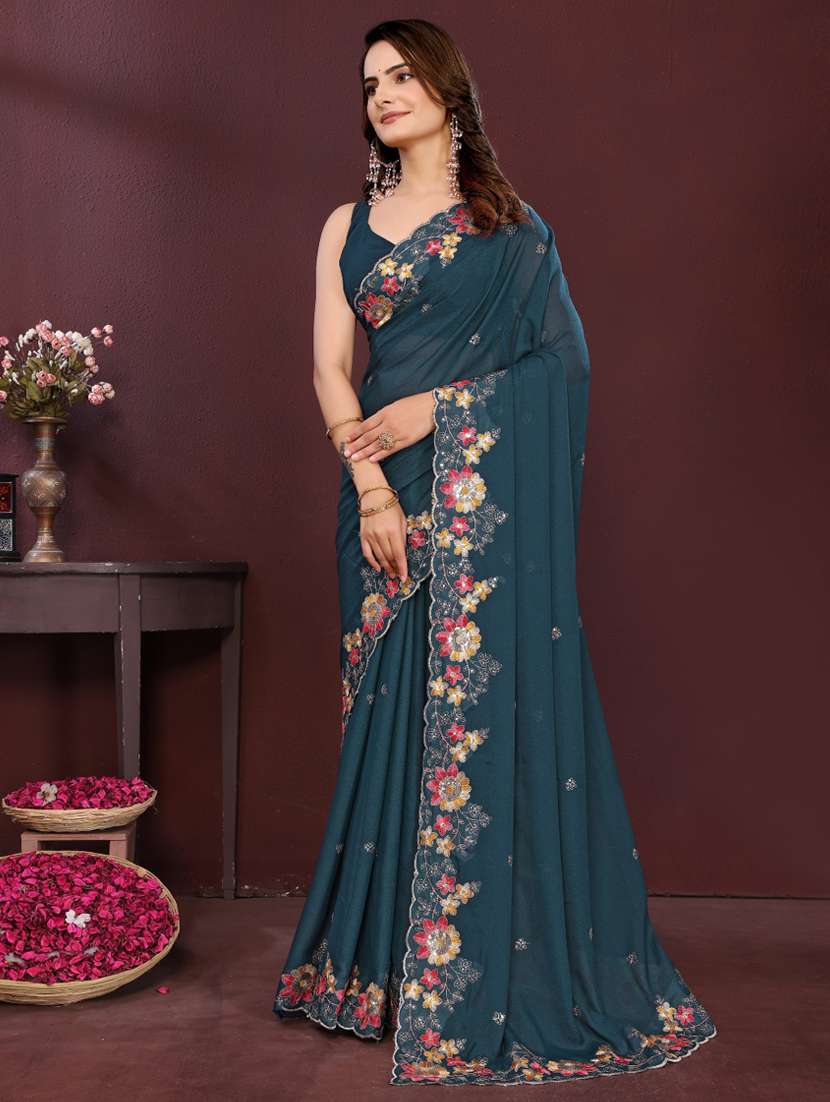 women solid with work embroidered saree with blouse - 22073948 - Standard Image - 2