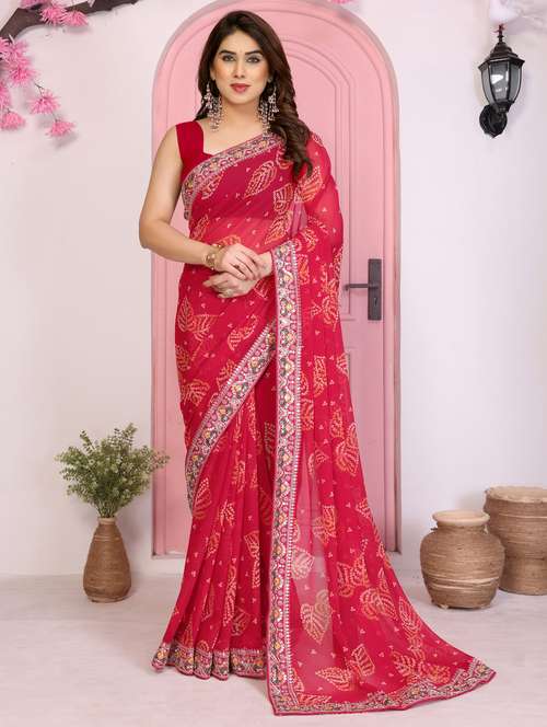 women bandhani printed bordered saree with blouse - 22073975 -  Standard Image - 0