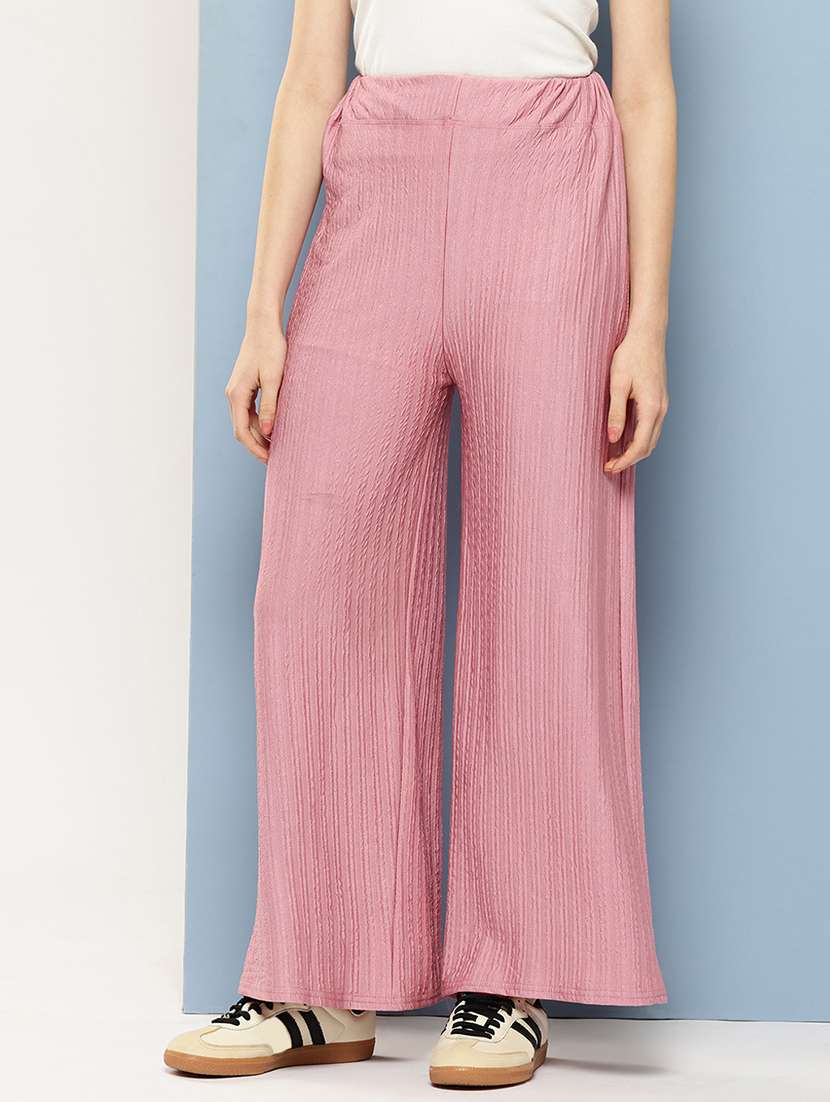 women solid mid rise flared palazzo