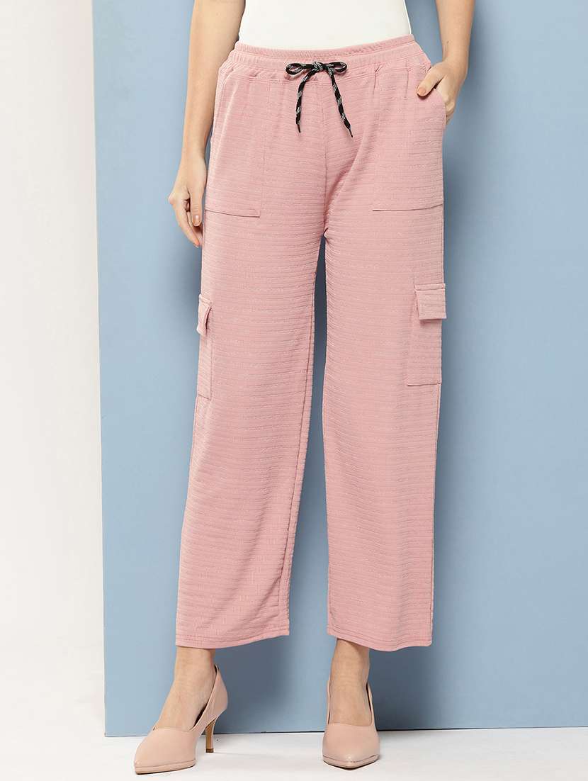 women solid mid rise regular fit cargo