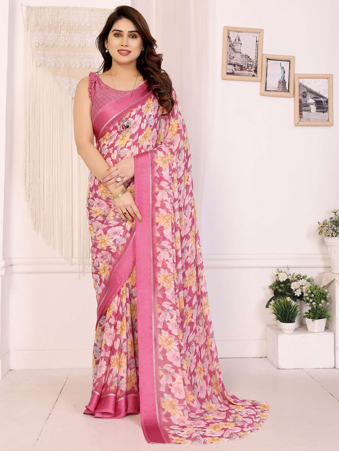 women floral printed saree with blouse