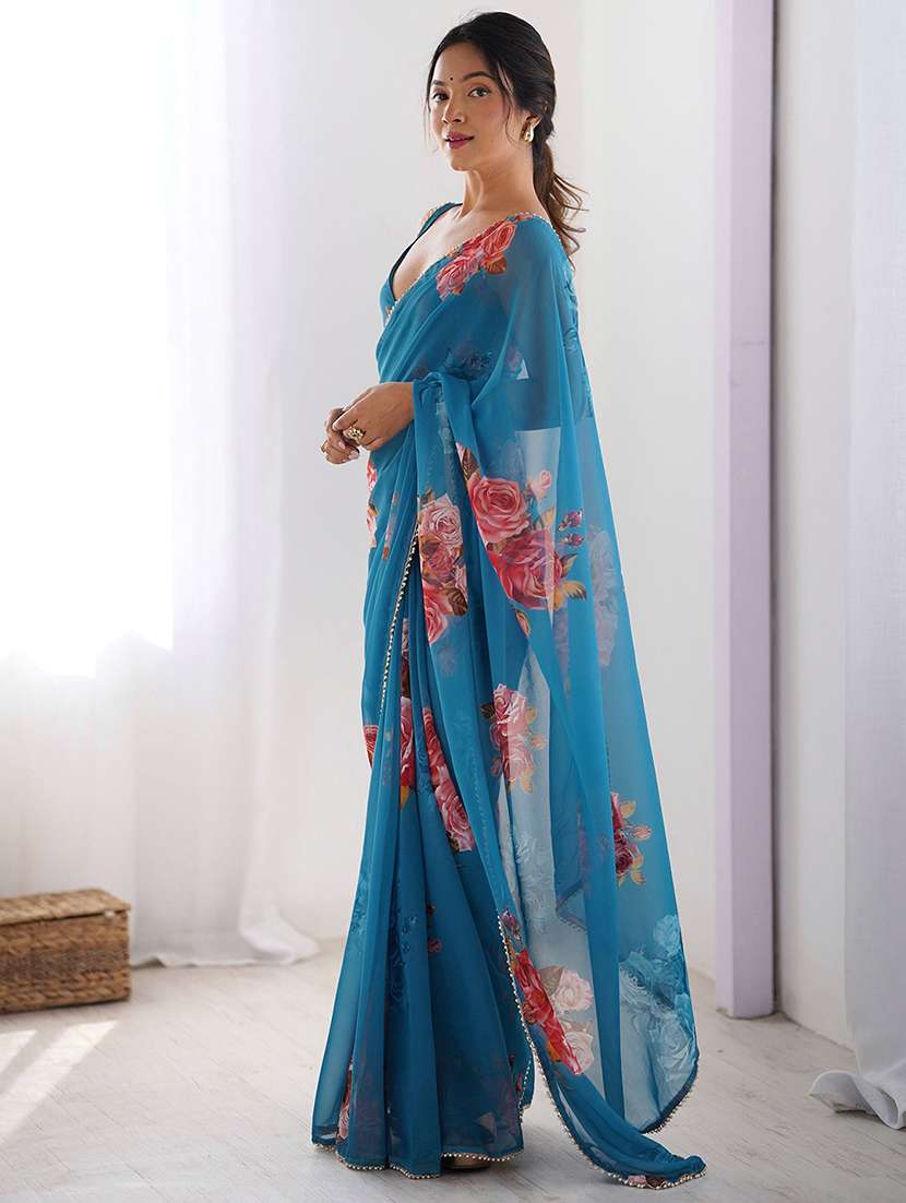 women floral printed casual wear saree with blouse - 22074132 - Standard Image - 2