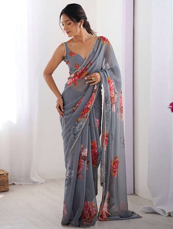 women floral printed casual wear saree with blouse