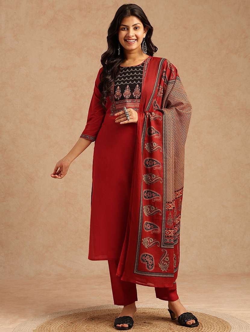 women printed three quarter sleeve kurta pant with dupatta set - 22074141 -  Standard Image - 2