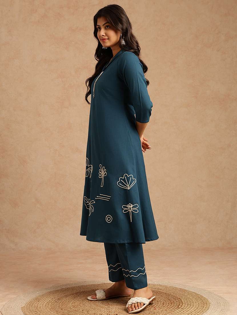women embroidered three quarter sleeve kurta palazzo set - 22074146 -  Standard Image - 2