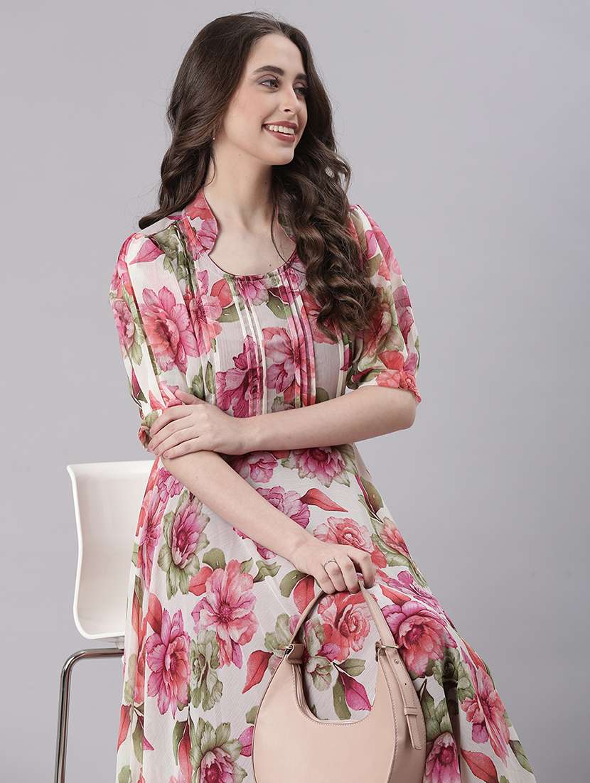 women floral print puff sleeve fit & flare dress - 22074169 - Standard Image - 7