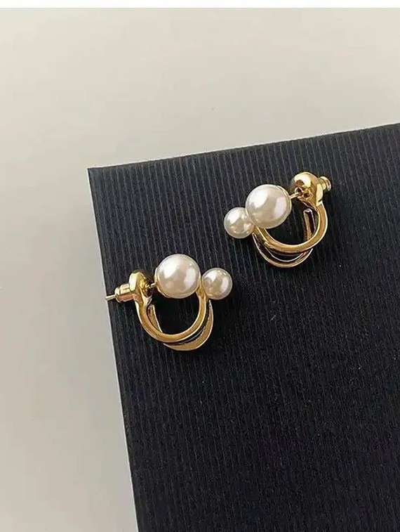 women gold alloy stud earring - 22074176 -  Standard Image - 2