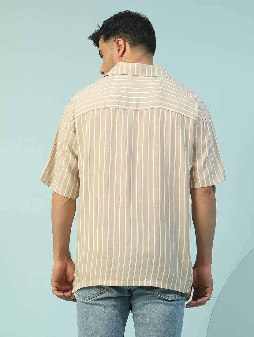 men striped short sleeve loose fit casual shirt - 22074202 - Standard Image - 2