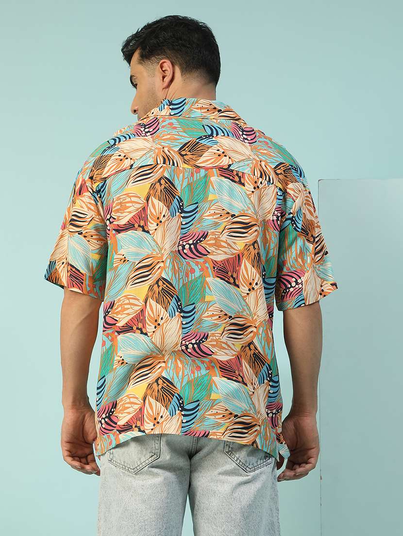 men tropical printed short sleeve loose fit casual shirt - 22074203 -  Standard Image - 2