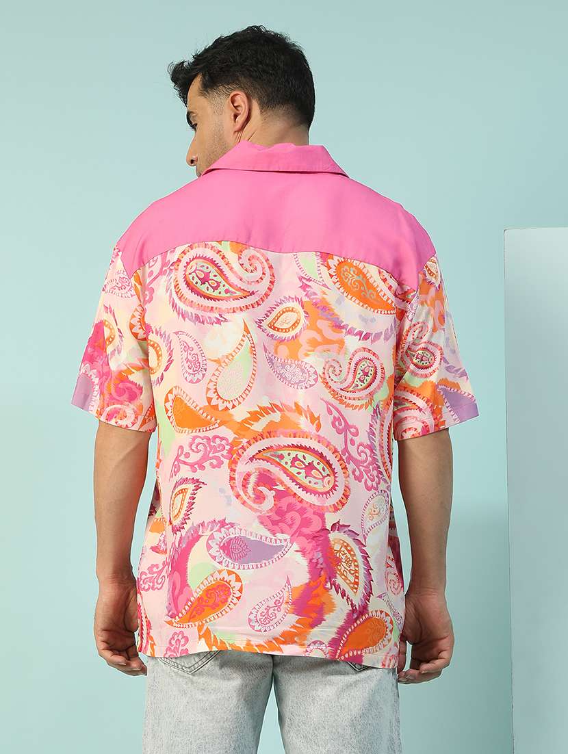 men paisley printed short sleeve loose fit casual shirt - 22074208 -  Standard Image - 2
