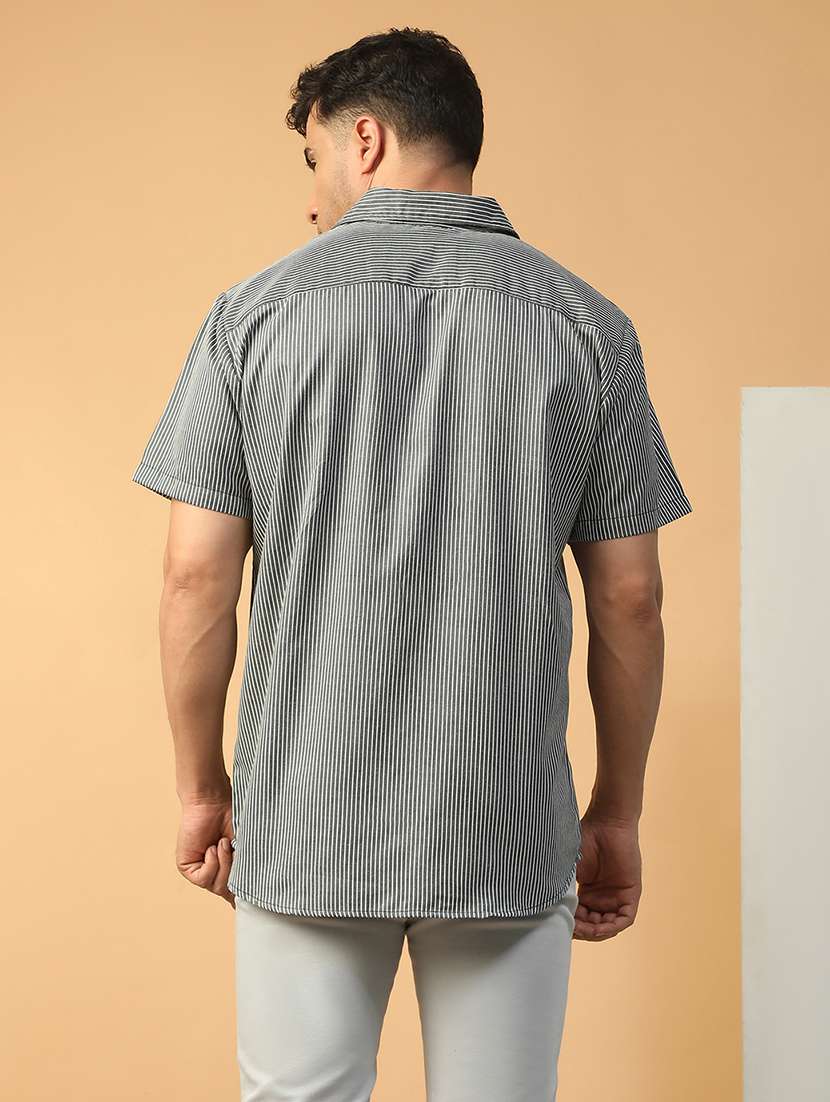 men striped short sleeve regular fit casual shirt - 22074213 - Standard Image - 2