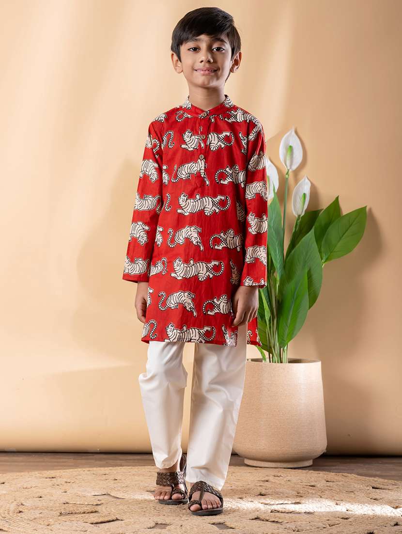 boys printed long sleeve kurta & pyjama set - 22074230 -  Standard Image - 2