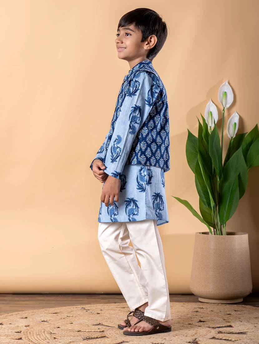 boys printed long sleeve kurta & pyjama set - 22074231 -  Standard Image - 2