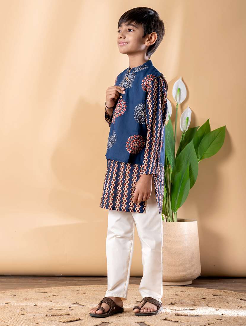 boys printed long sleeve kurta & pyjama set - 22074232 -  Standard Image - 2
