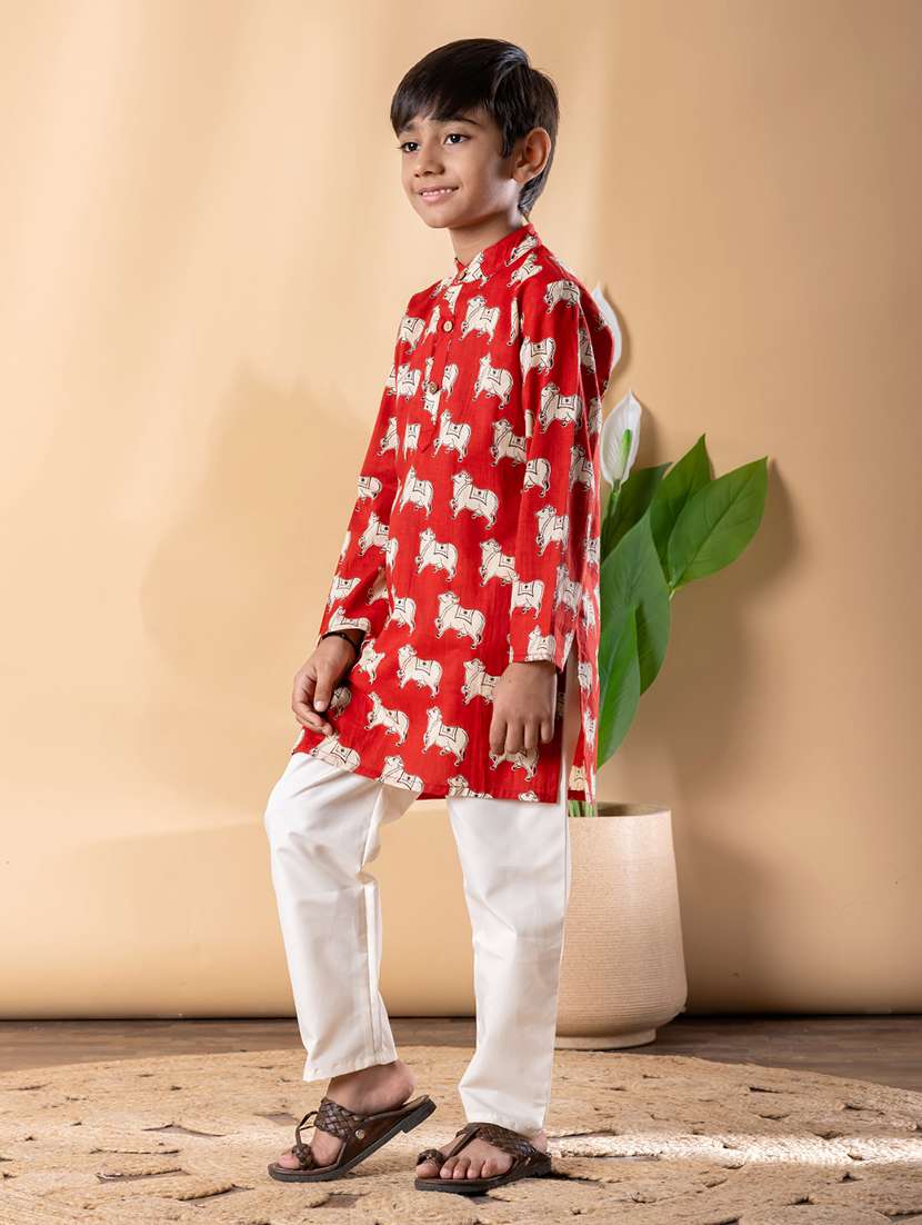 boys printed long sleeve kurta & pyjama set - 22074233 -  Standard Image - 2