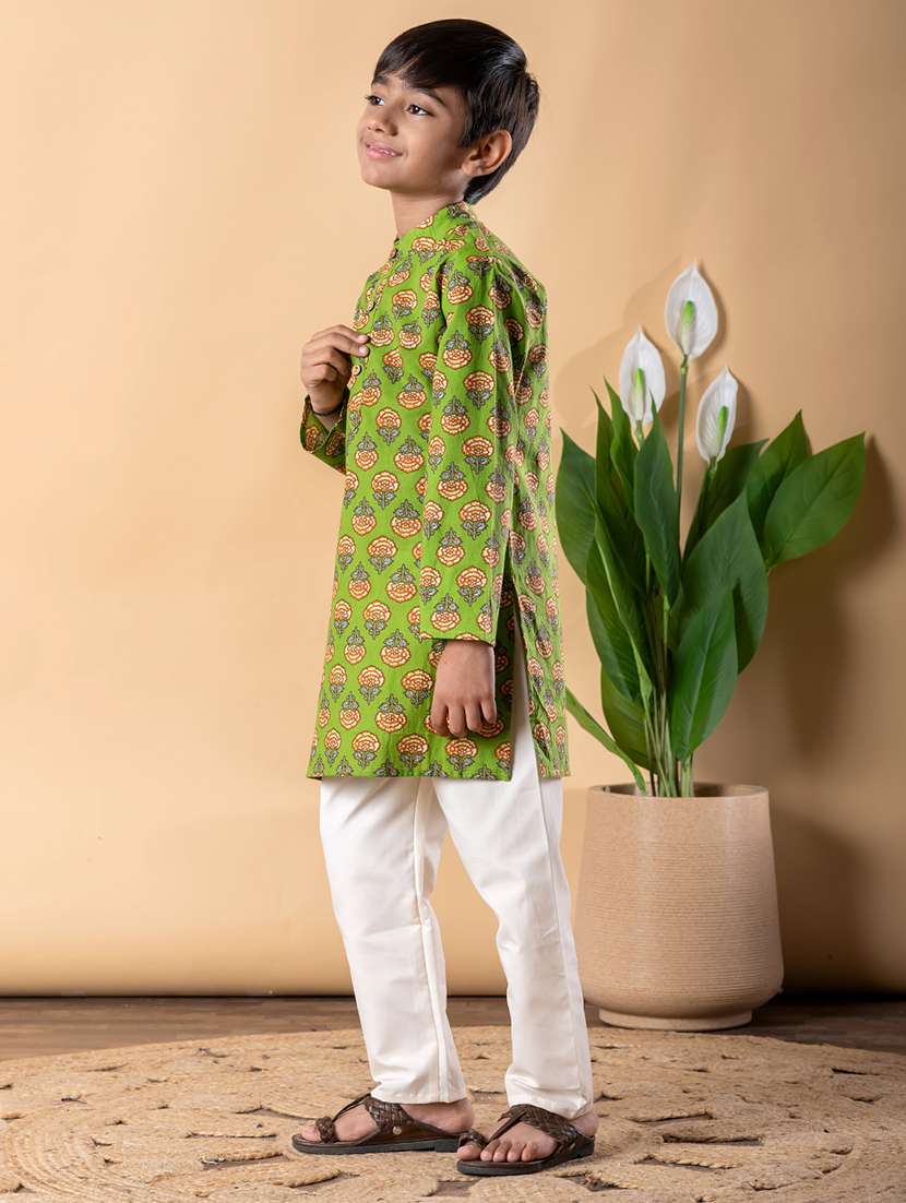 boys printed long sleeve kurta & pyjama set  - 22074235 -  Standard Image - 2
