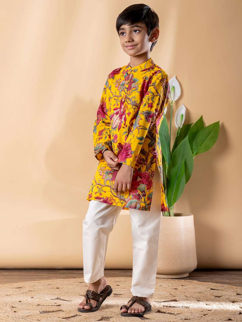 boys printed long sleeve kurta & pyjama set  - 22074236 -  Standard Image - 2