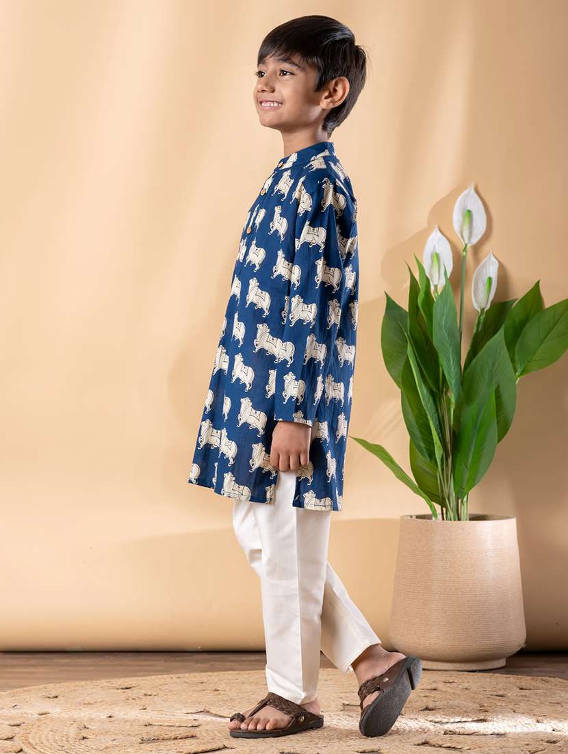 boys printed long sleeve kurta & pyjama set  - 22074237 -  Standard Image - 2