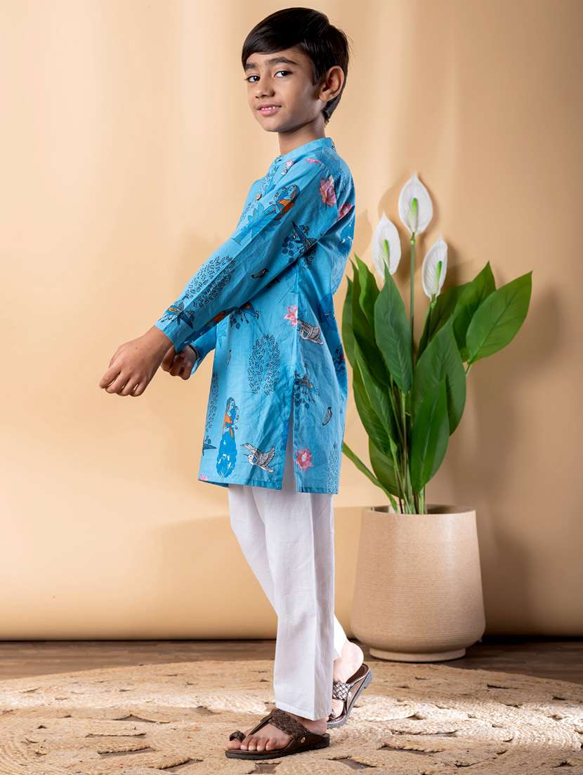 boys printed long sleeve kurta & pyjama set  - 22074239 -  Standard Image - 2