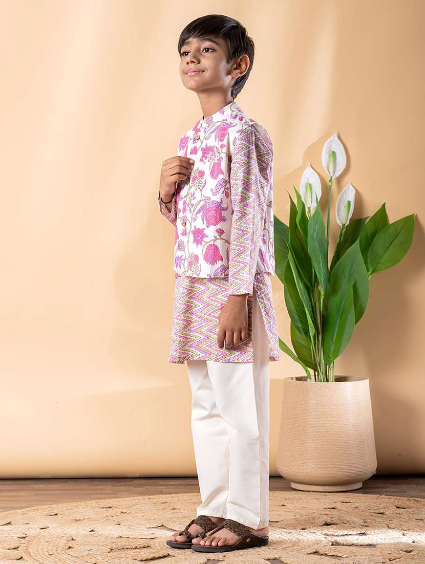 boys printed long sleeve kurta & pyjama set with jacket - 22074241 -  Standard Image - 2